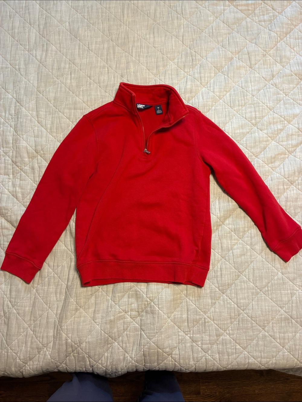 Lands' End Kids Quarter Zip Pullover Sweatshirt Red Size Medium
